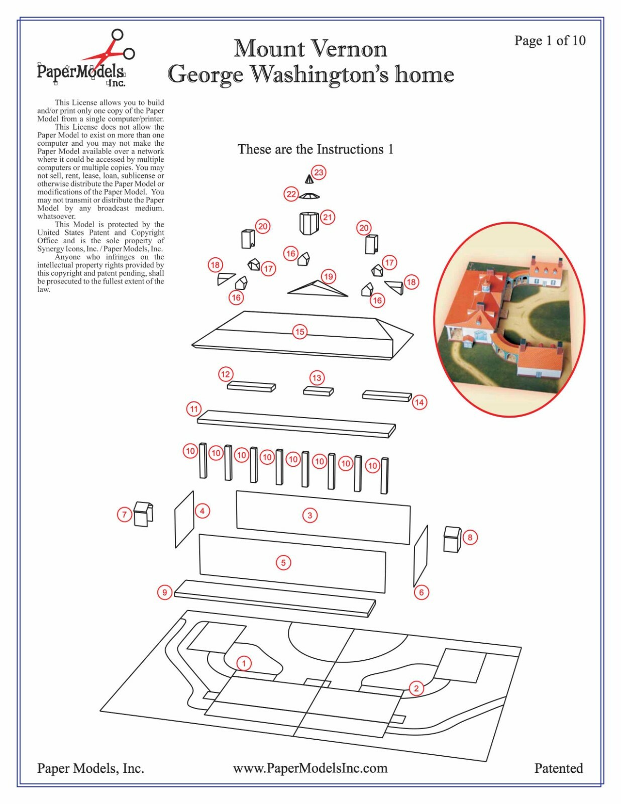 Mount Vernon – George Washington’s Home – Paper Model Project Kit