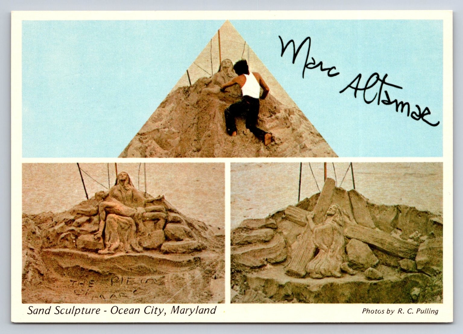 Ocean City MD Sand Sculpture Marc Altamar Art Postcard 1983 HPS Inc.