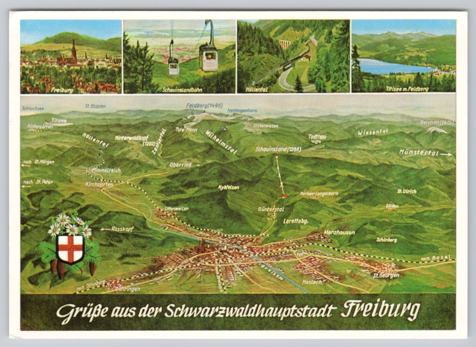 Birds-eye view of Freiburg im Breisgau, the capital of the Black Forest, Germany