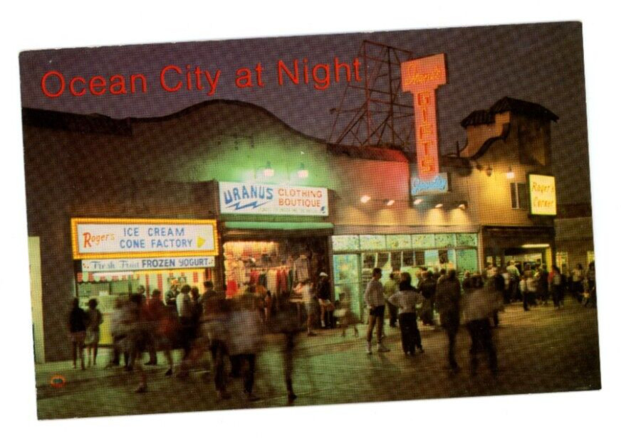 Postcard Chrome era View of he famous boardwalk at night Eighth & ninth streets