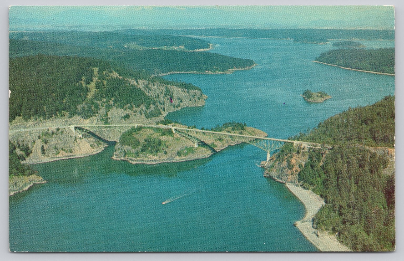 Vintage Photochrome Deception Pass Bridge Washington Postcard by Cal Harbert