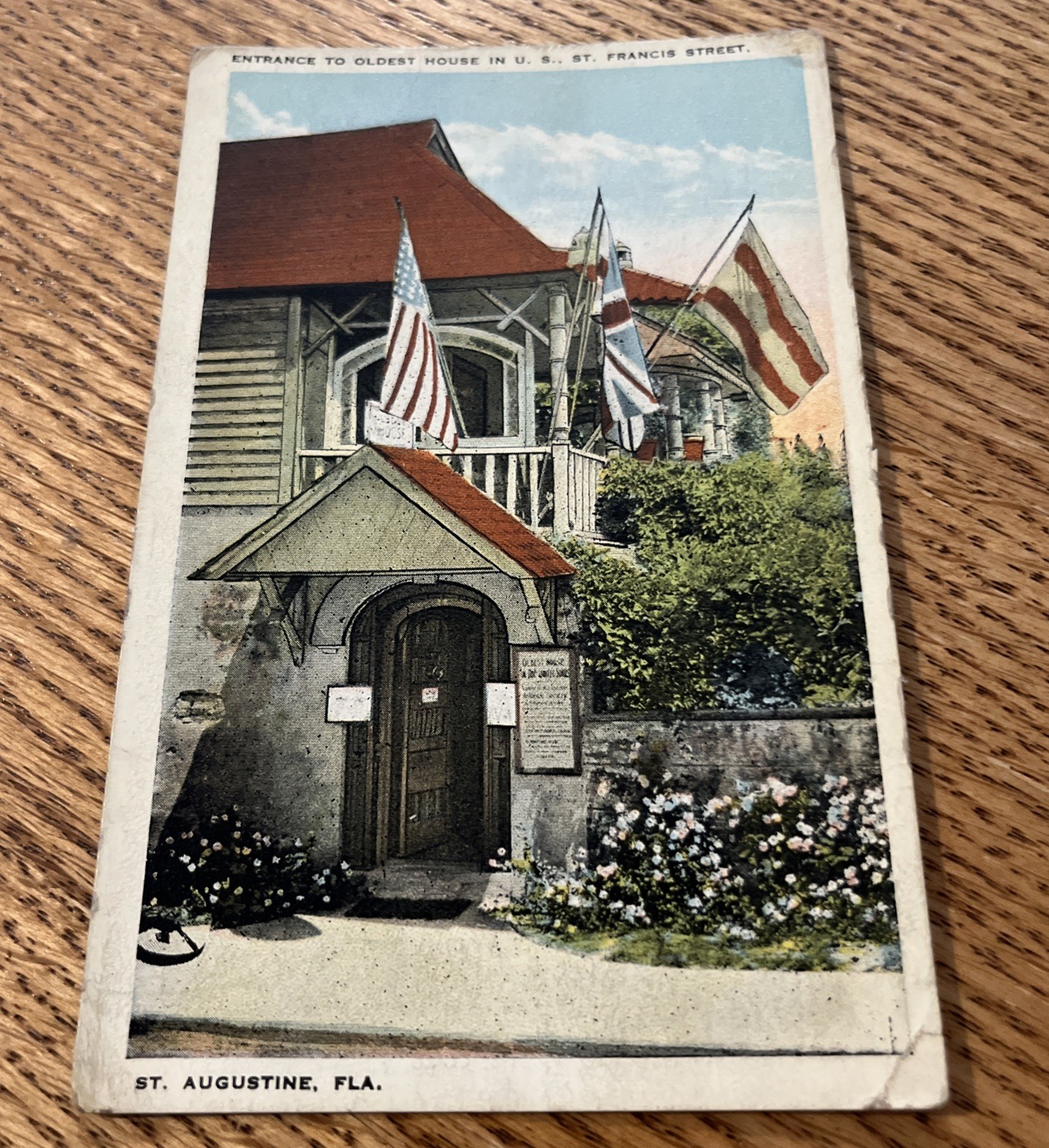 St. Augustine Florida Oldest House in US Entrance White Border Unposted Postcard