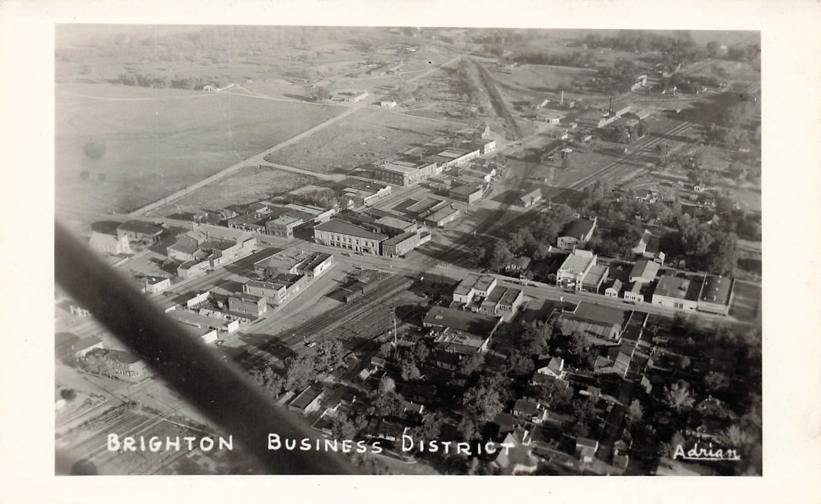 Brighton Michigan Aerial View Main Street Railroad Train Depot RPPC Postcard K20