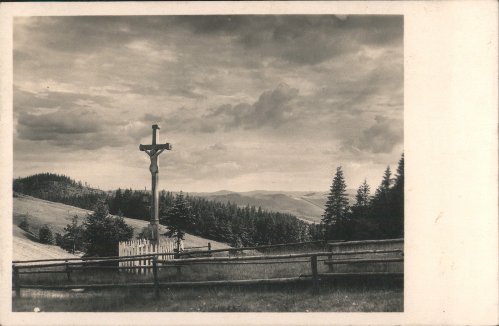 Zlin, Czechoslovakia Crucifix Hilltop, Forested Mountain Landscape 1920 Zlin