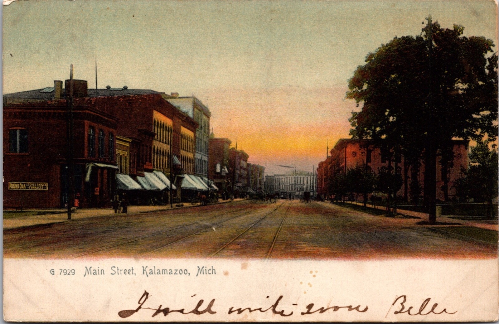 Postcard Main Street in Kalamazoo, Michigan