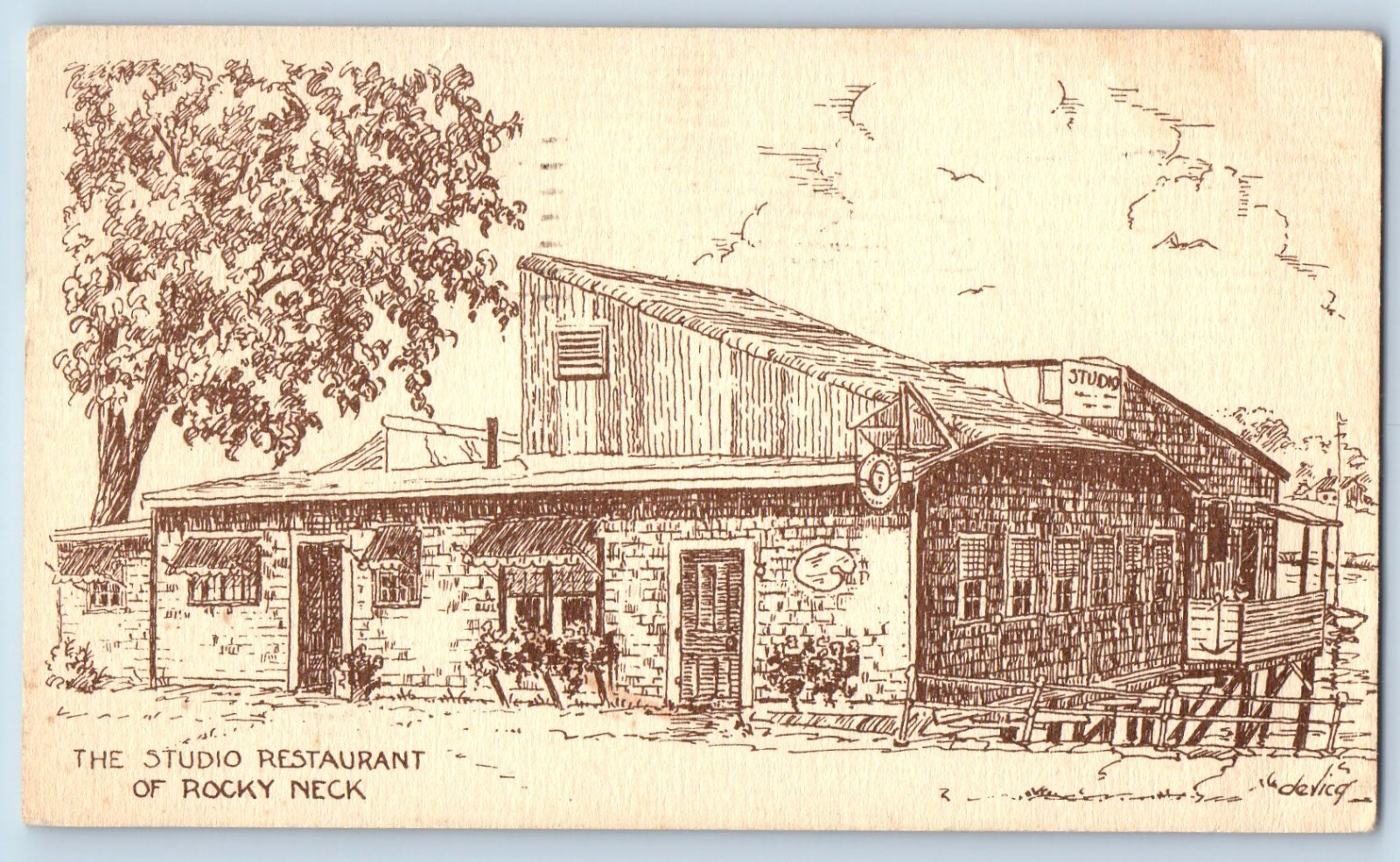 Gloucester Massachusetts Postcard The Studio Restaurant Rocky Neck Artists 1954
