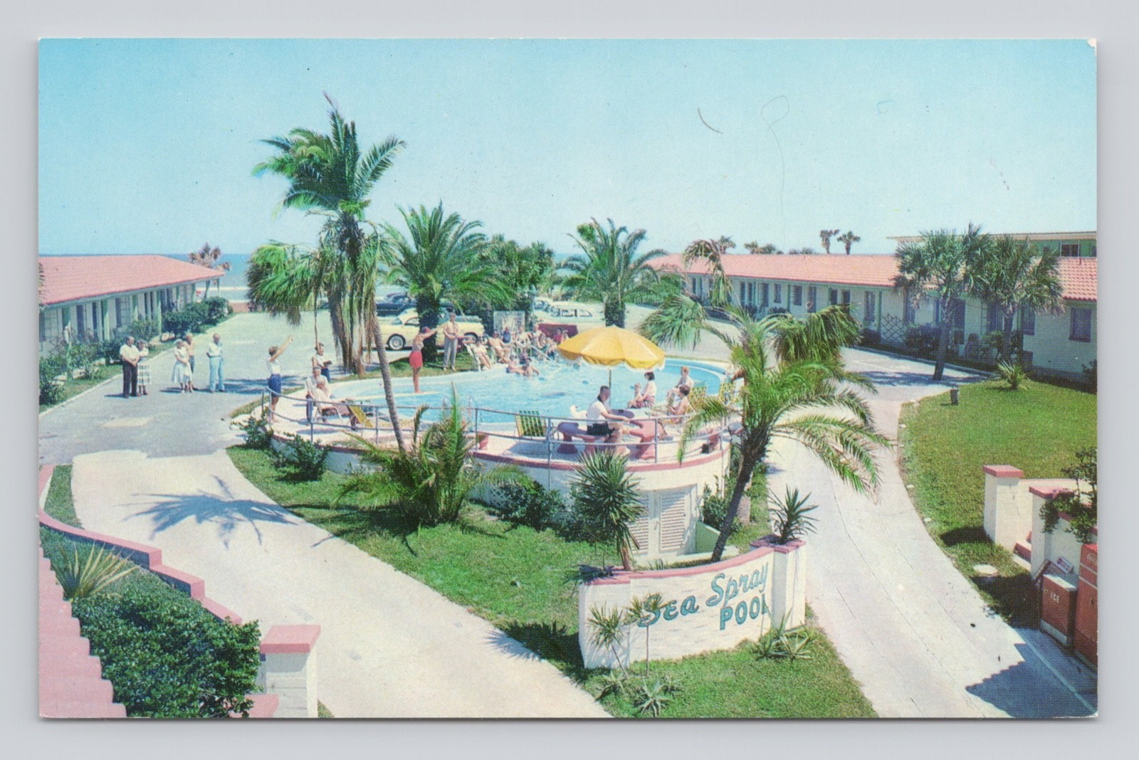 1950s DAYTONA BEACH FL Postcard SEA SPRAY MOTEL Pool Unposted