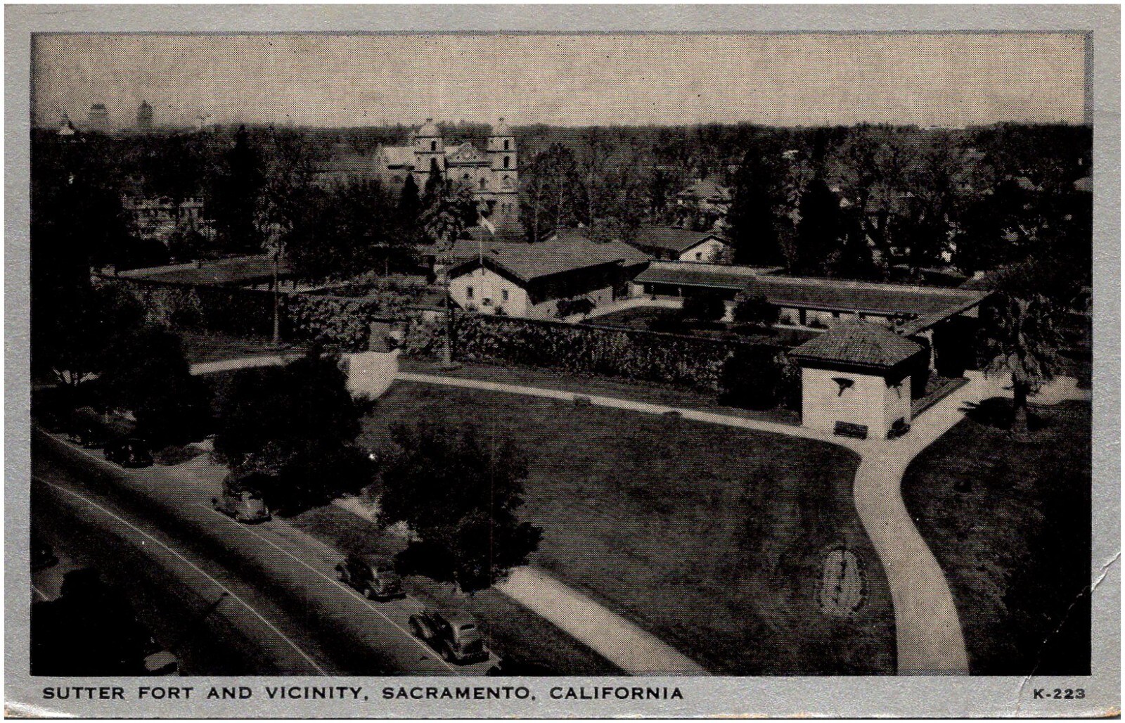 Sutter Fort and Vicinity Sacramento California CA Aerial View 1940s Postcard