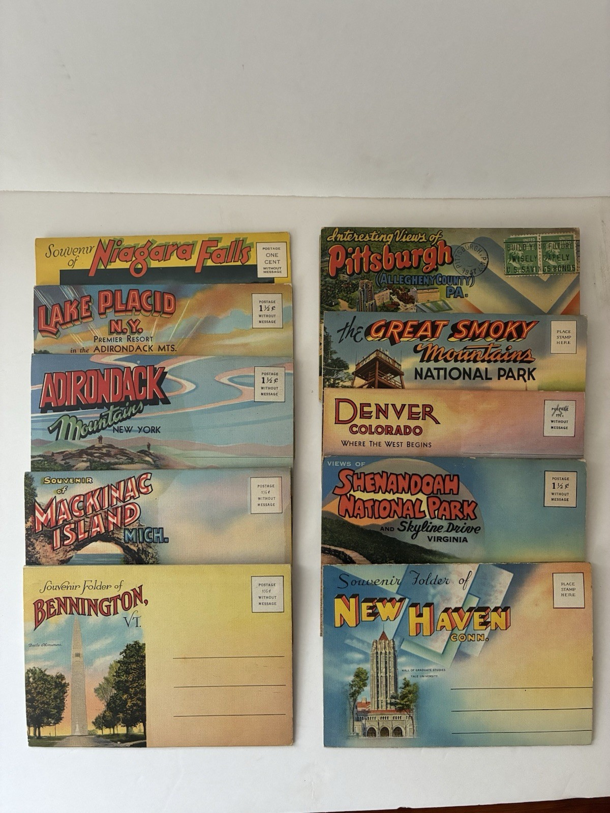 Folder Postcard Travel Collection, 1940s Vintage, Assorted Locations Set of 10