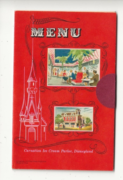ORIGINAL 1959 DISNEYLAND CA FOLDING POSTCARD MENU – HAMBURGER $.55 COFFEE $.10