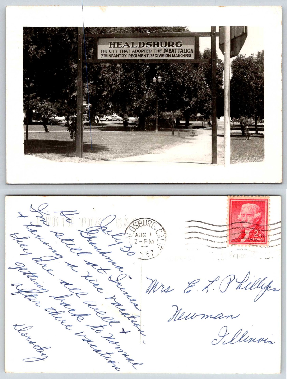 Healdsburg California Sign 1st Battalion 7th Inf Reg 3rd Div RPPC Postcard AH71