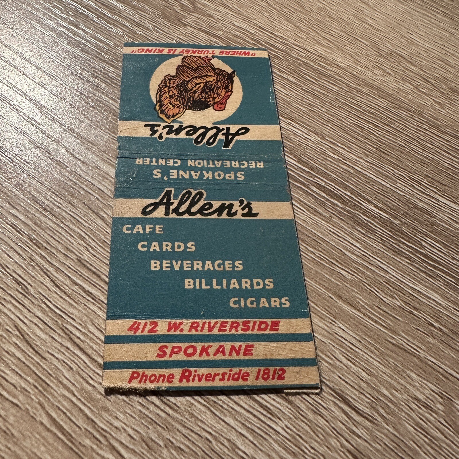 1940s Vintage Allen Cafe Spokane Washington Advertising Matchbook