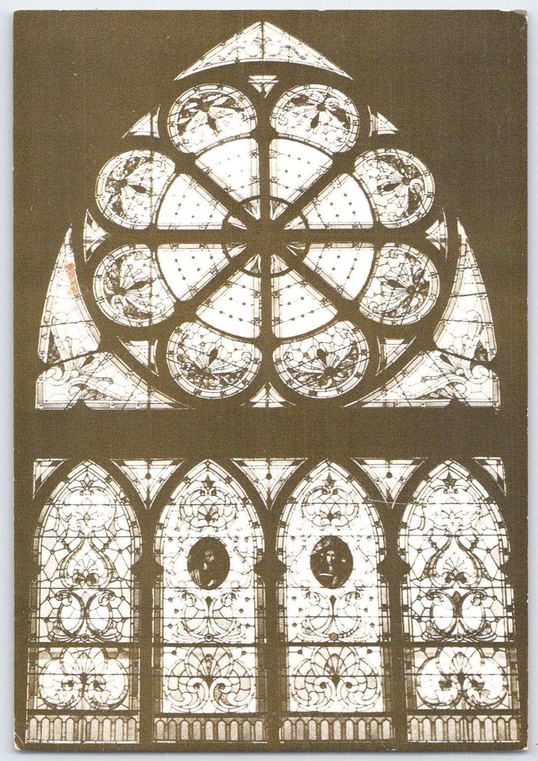 Vintage Stained Glass Window Postcard of Old Church Interior