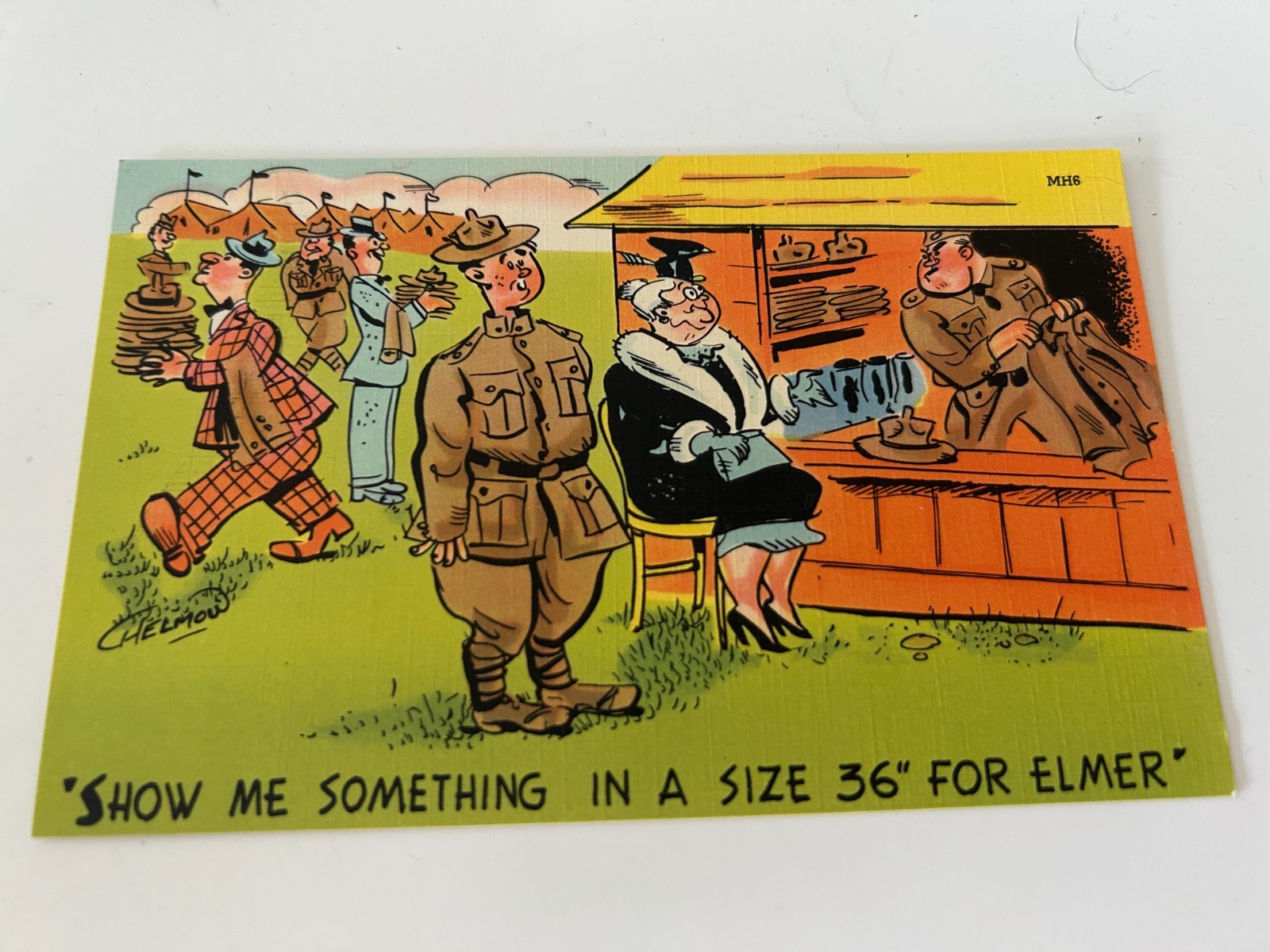 Show Me Something in a Size 36 for Elmer Military Comic Theme Vintage Postcard