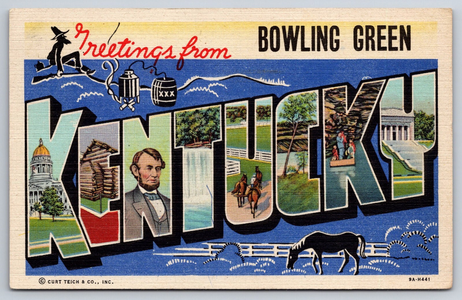 Greetings from Bowling Green Kentucky Large Letter Vintage Postcard 1946 Posted