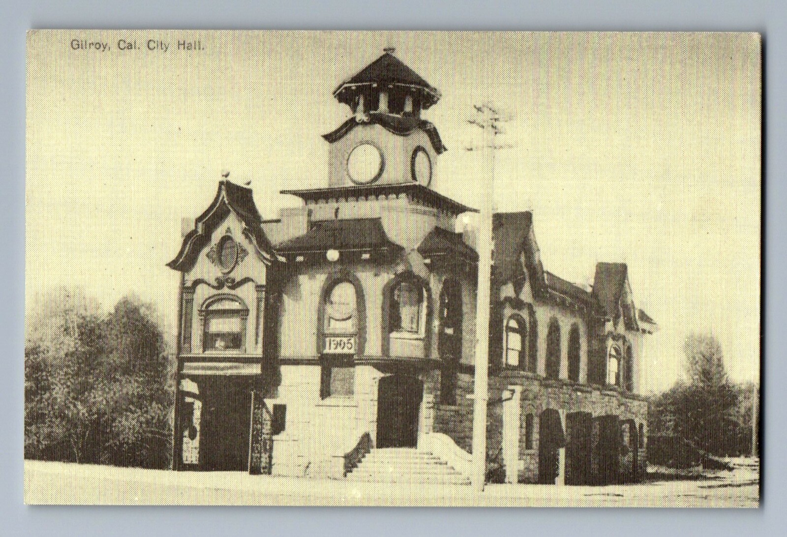1994 REPRODUCTION of 1905 GILROY, CALIFORNIA, CITY HALL Postcard P1