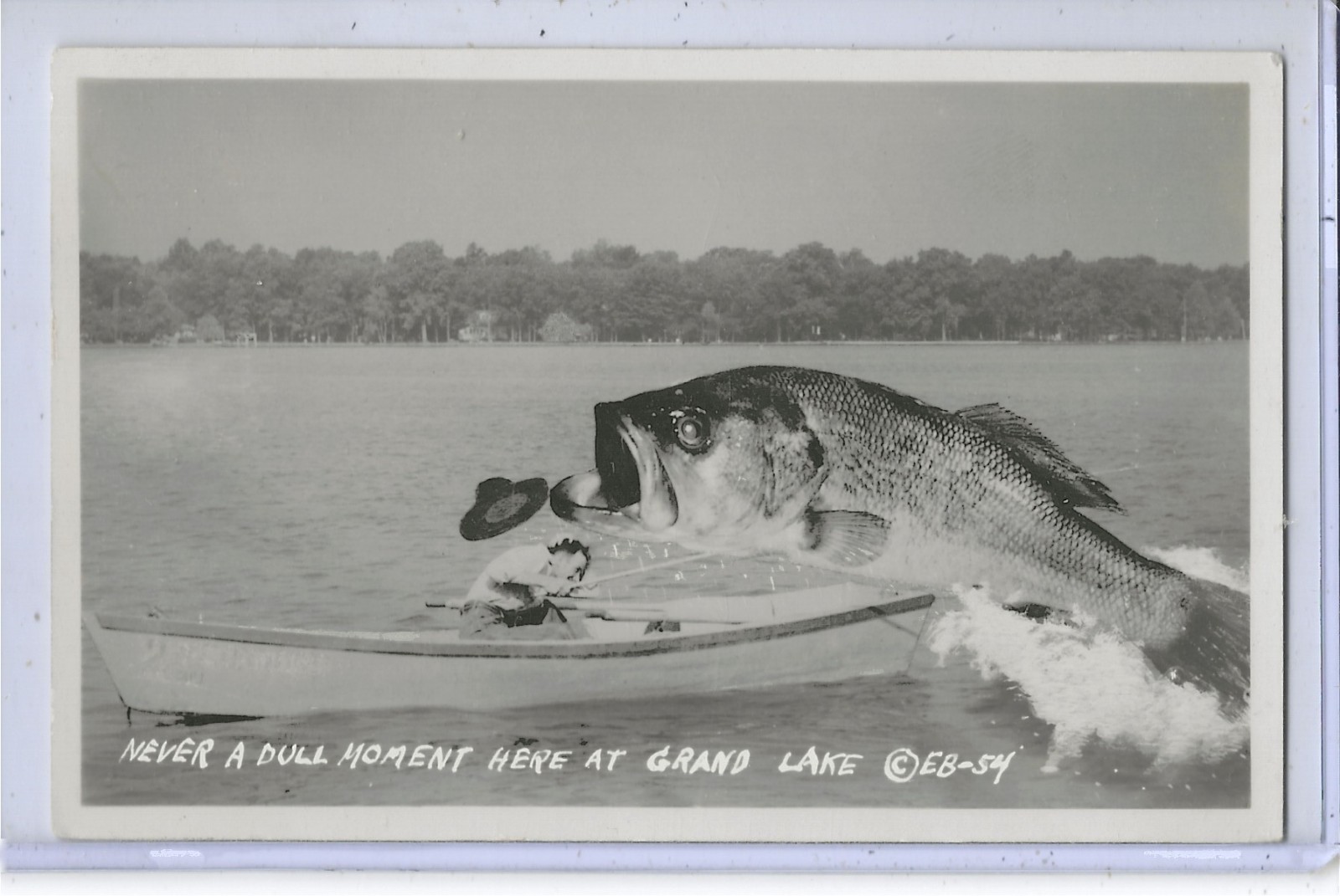 Surreal Real Photo Postcard RPPC – Ed Burden Exaggeration Grand Lake Ohio 1954