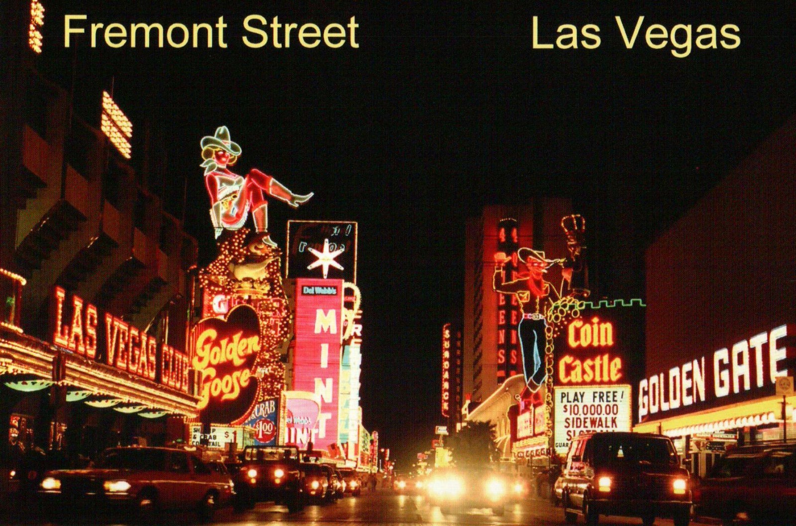 Fremont Street in 1983, Downtown Las Vegas Nevada, Vic & Vickie, MODERN Postcard