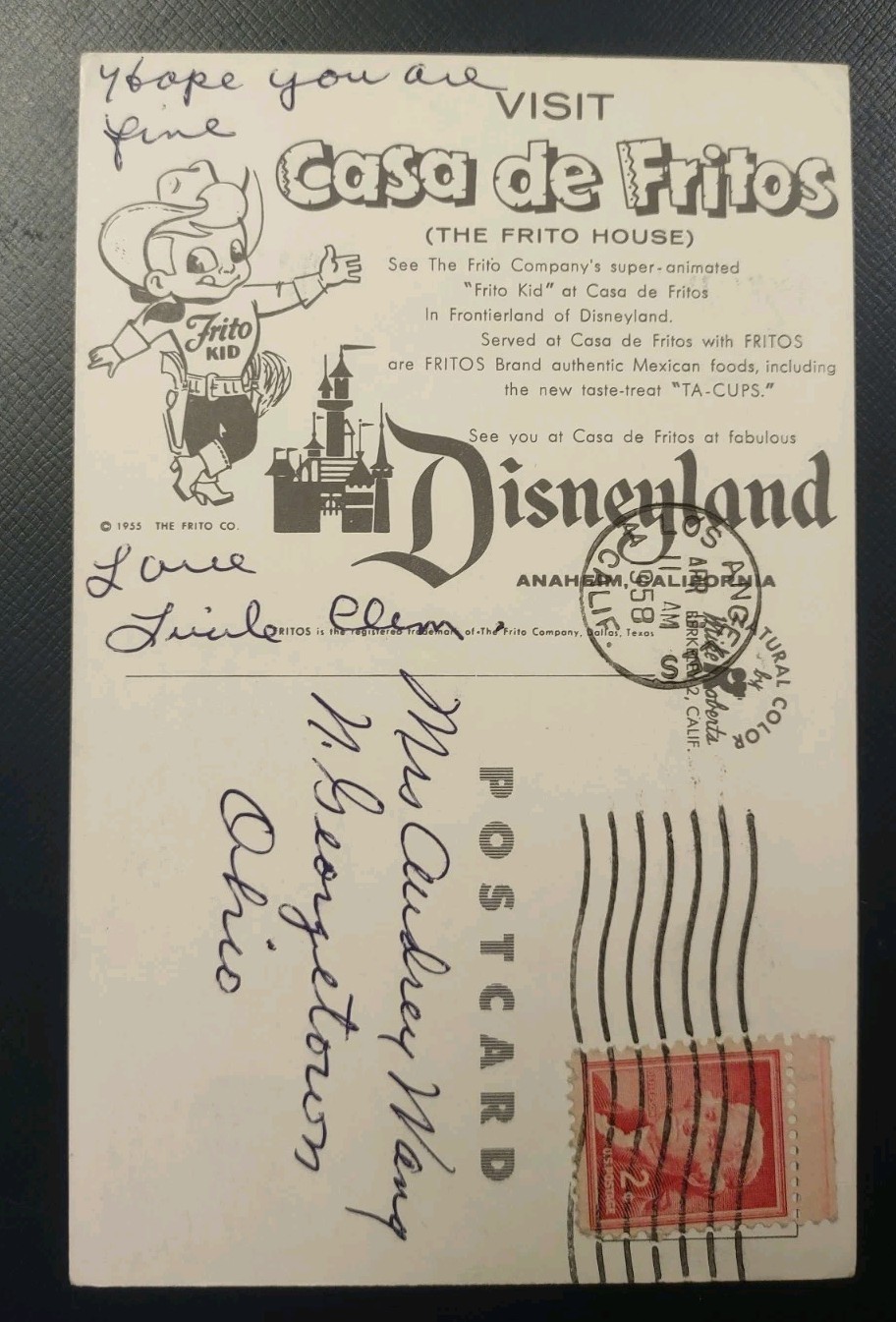 1958 Casa de Fritos Disneyland Anaheim CA Postcard Disney Mexican Restaurant