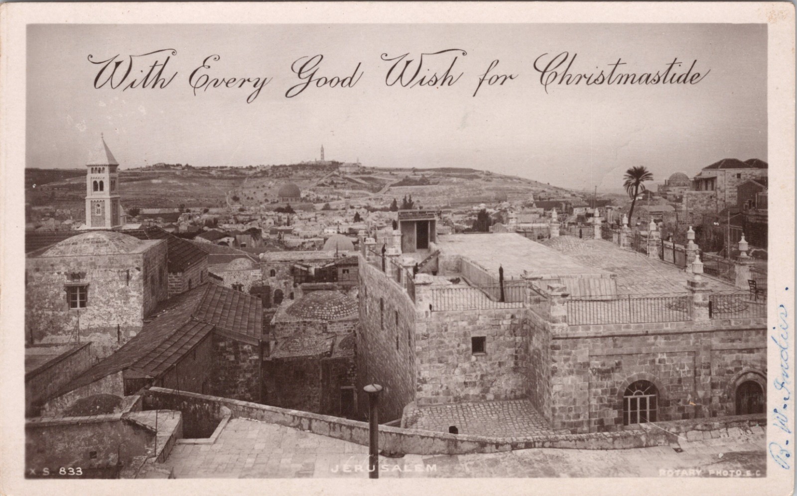 ROTARY PHOTOGRAPHIC SERIES 1930’S RPPC-CHRISTMASTIDE GREEINGS-OLD JERUSALEM