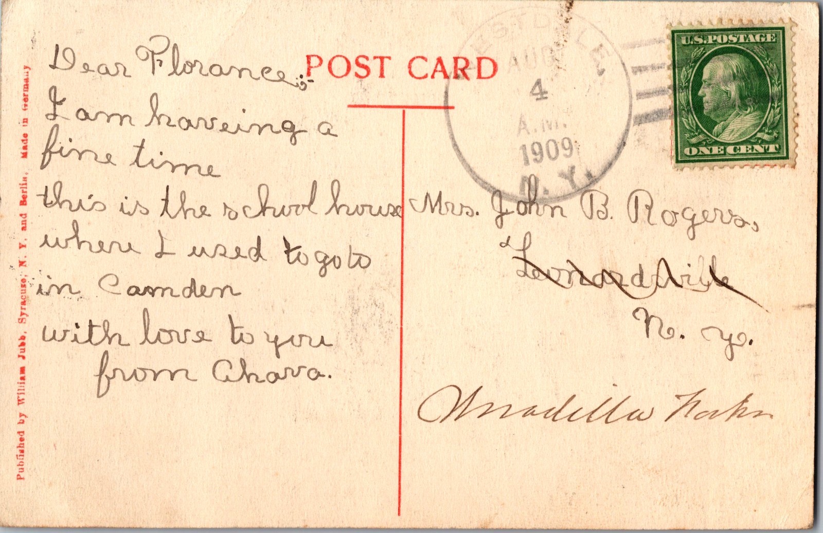 High School Camden NY New York Posted 1909 Postcard