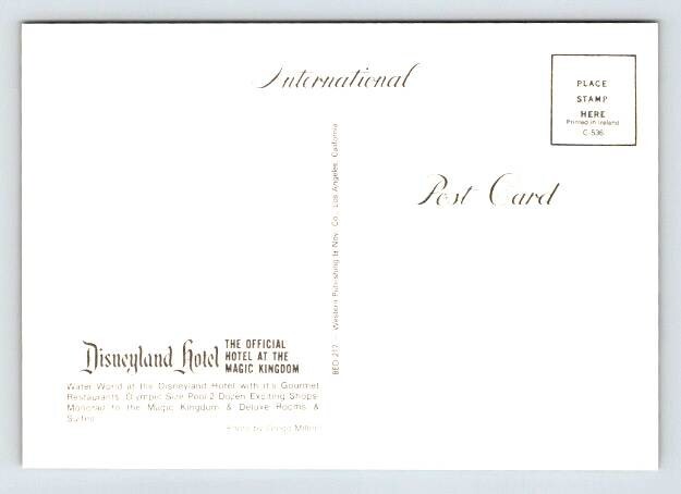 Anaheim California Water World Disneyland Hotel Magic Kingdom Postcard