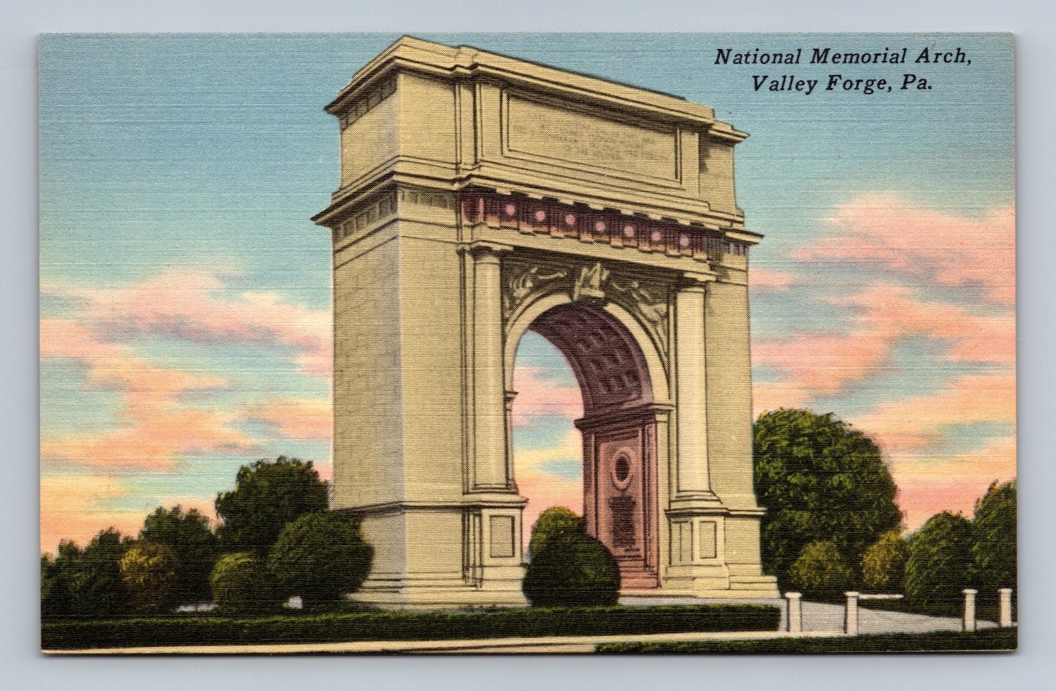 Vintage Linen Postcard National Memorial Arch Valley Forge PA