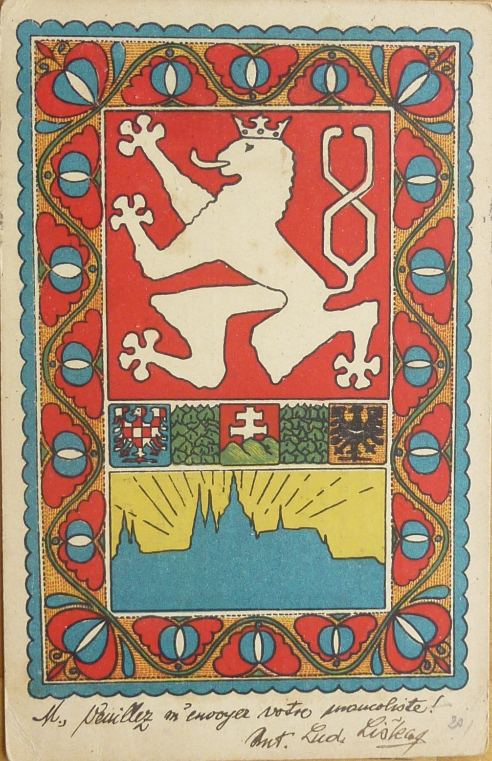 Postcard artist card Melnik Czech Republic coat of arms 1922 J. Cernicky Liska Prague