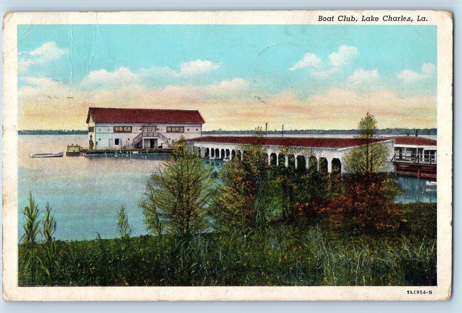 Lake Charles Louisiana LA Postcard Boat Club Exterior View c1941 Vintage Antique