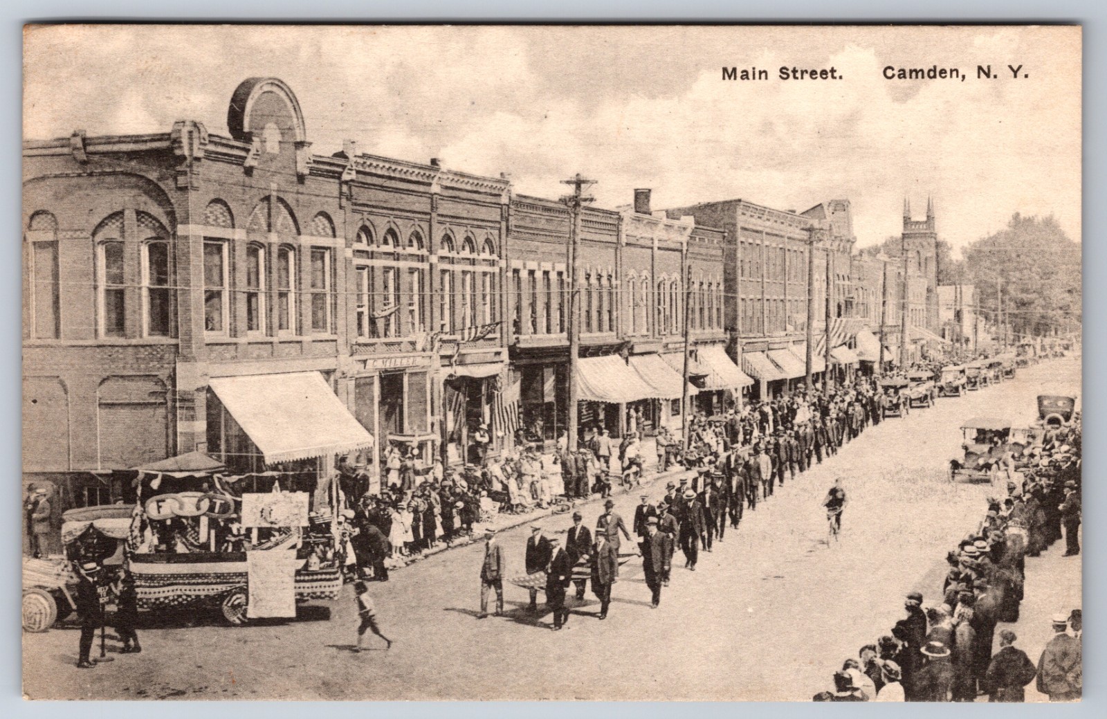 People Cars Main Street Camden NY New York 1910s Postcard