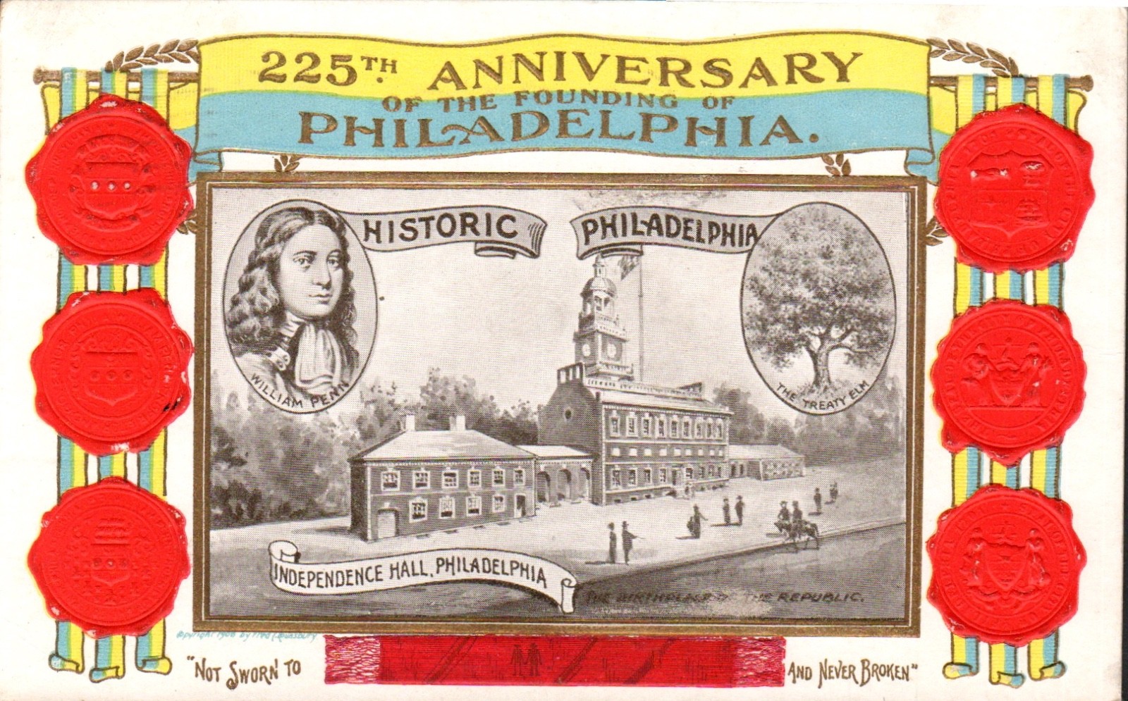 225th Anniversary Philadelphia Pennsylvania Divided Back Embossed Postcard 1908