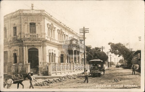 Mazatlan, Mexico Calle Arsenal 1914 Trolley San Diego Original Vintage RPPC