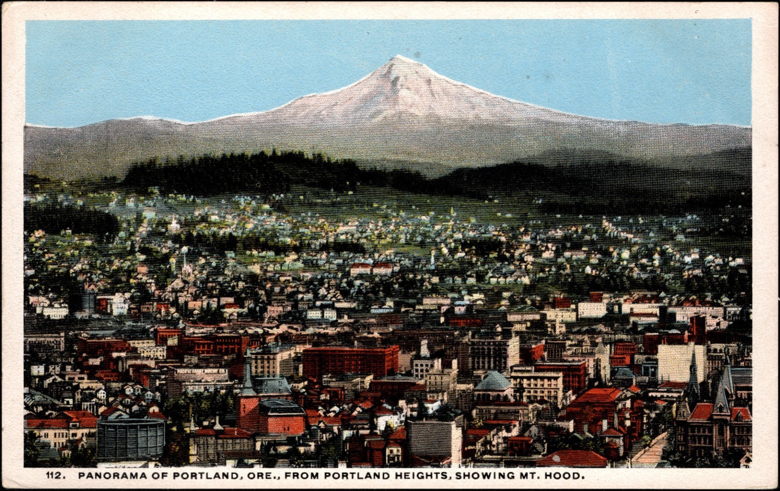 Portland OR Panorama From Portland Heights, Showing Mt. Hood White Border 1915