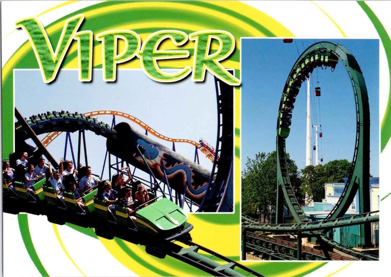 Houston, TX Texas ASTROWORLD AMUSEMENT PARK Viper Roller Coaster 5X7 Postcard