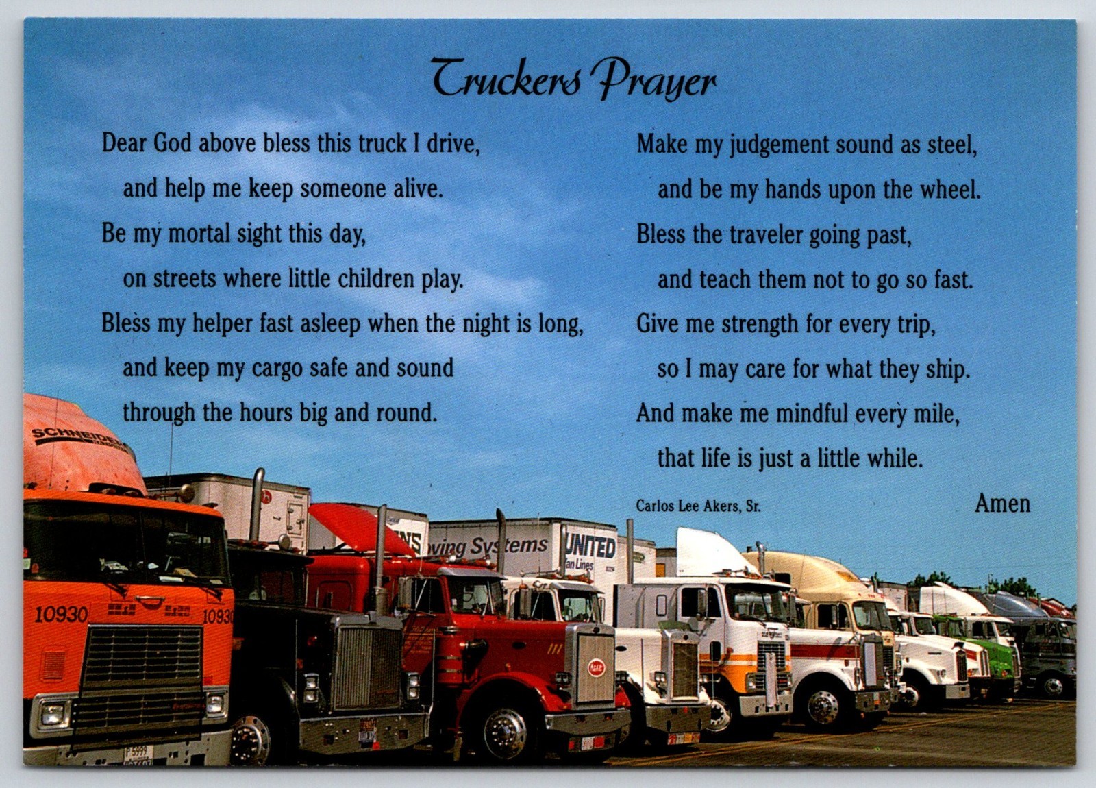 Postcard Truckers Prayer Sayings
