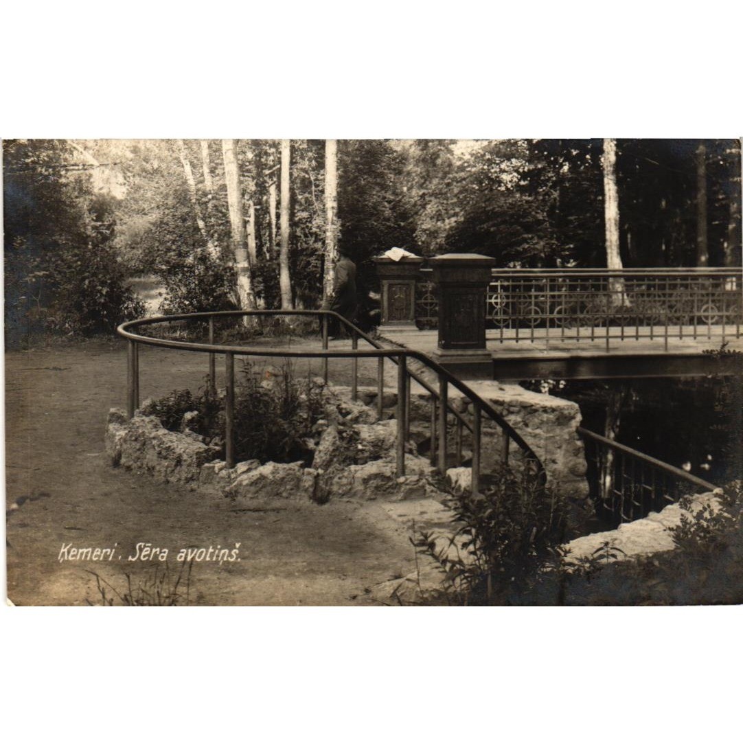 Vintage 1928 Kemeri Latvia Postcard Sera avotins Sulfur Spring Bridge Riga Stamp