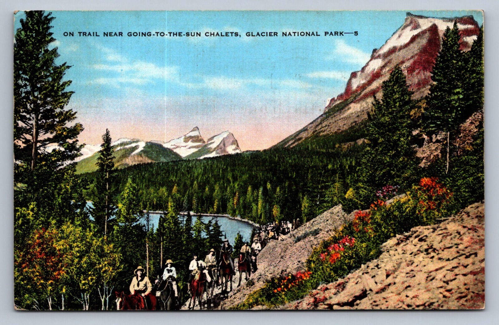 Postcard Montana Glacier National Park Trail Ride Going-to-the-Sun Chalets I625