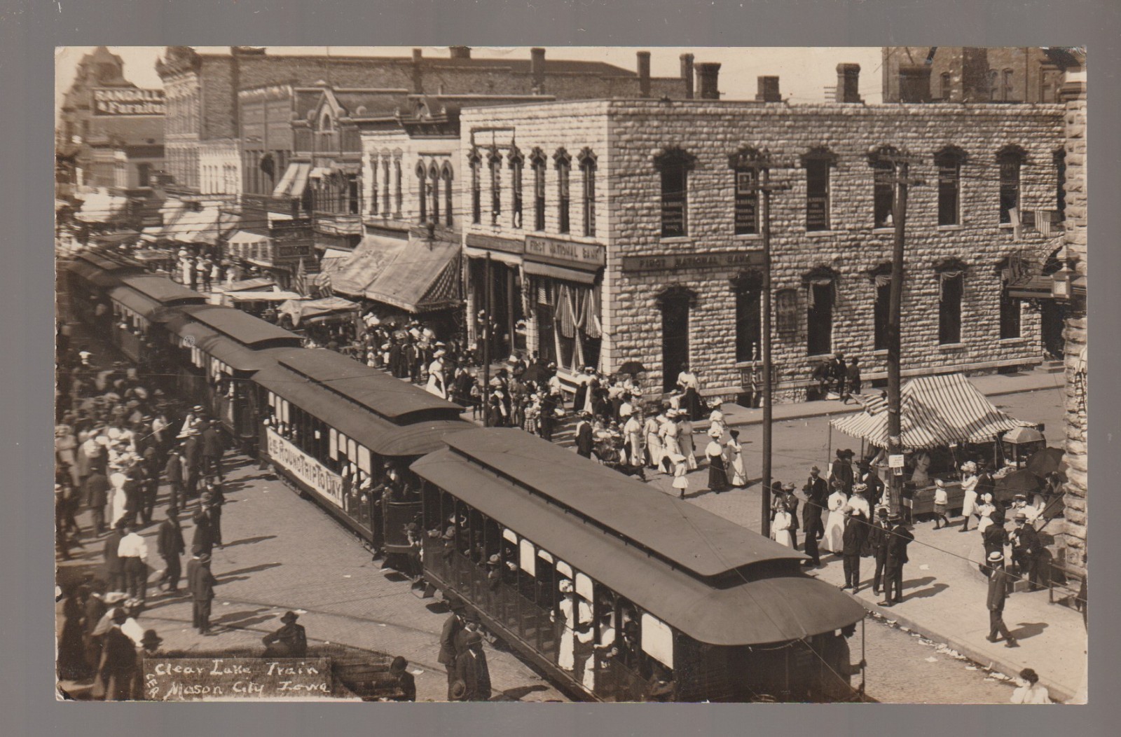 Mason City IOWA RPPC c1908 TROLLEY TO CLEAR LAKE Excursion ROUND TRIP Streetcar