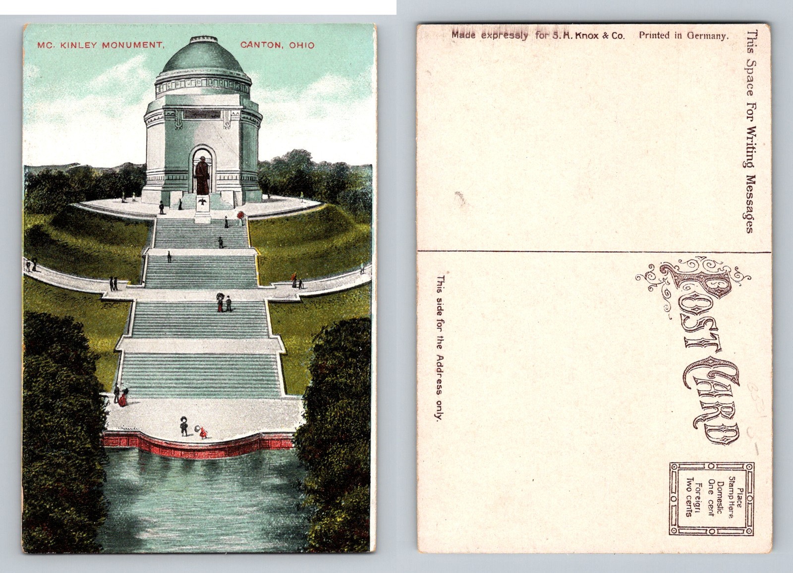 Canton OH-Ohio McKinley Monument Grand Stairway Reflecting Pool Vintage Postcard