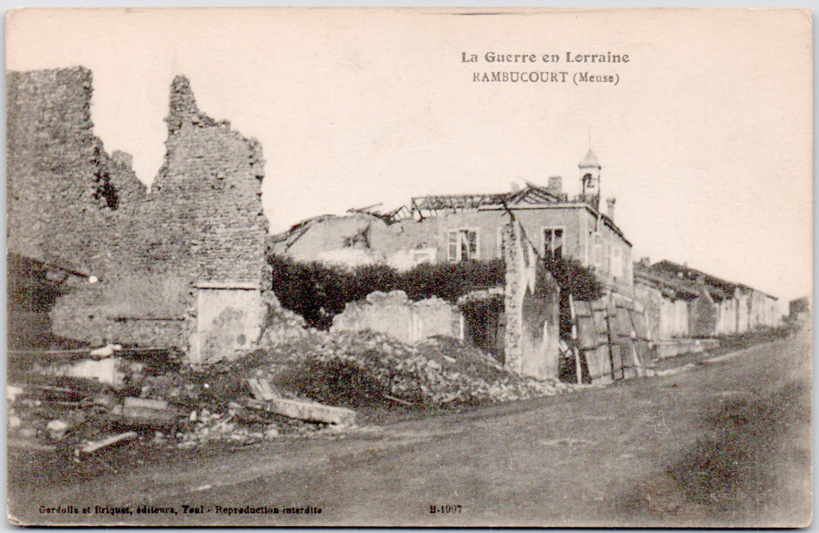 France Meuse Rambucourt WWI War Ruins Destroyed Village Lorraine 1915 Postcard