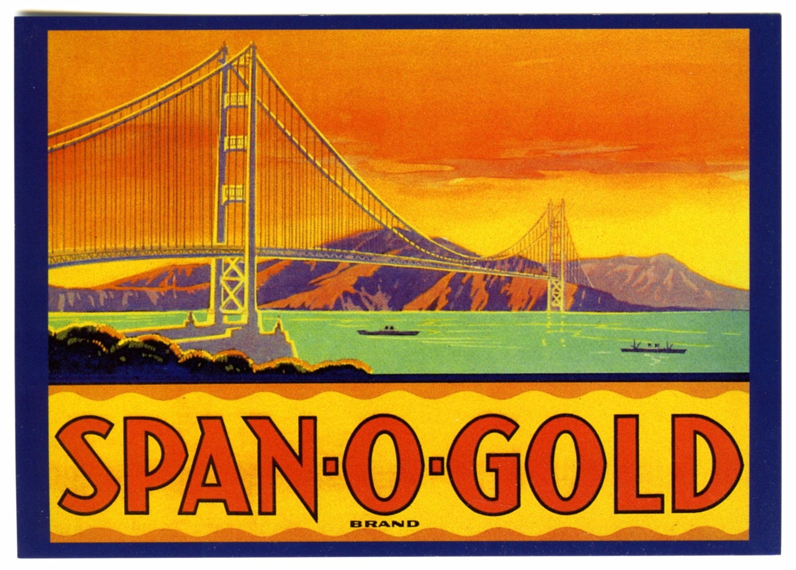 SAN FRANCISCO GOLDEN GATE BRIDGE~SPAN-O-GOLD FRUIT CRATE LABEL NEW 1989 POSTCARD