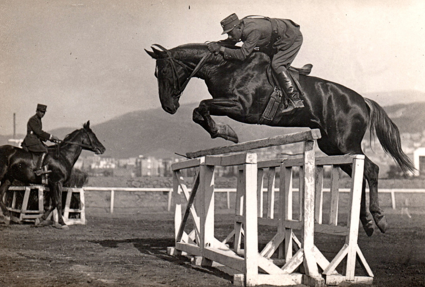 RPPC WWI Army Soldier Jumping Horse Equestrian Cavalry Real Photo Postcard