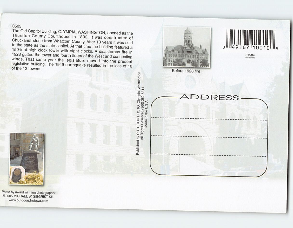 Postcard Old Capital Building Olympia Washington