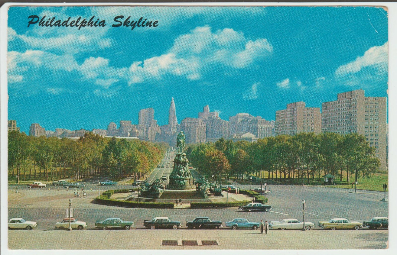 Postcard Philadelphia Panoramic Skyline; 1950-60’s Cars PA 1962 A7