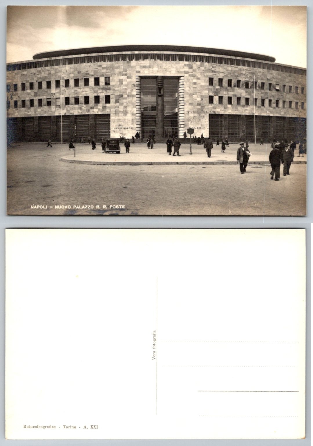 Vintage RPPC Naples Italy Nuovo Palazzo R. R. Poste 1943 Fascist Era
