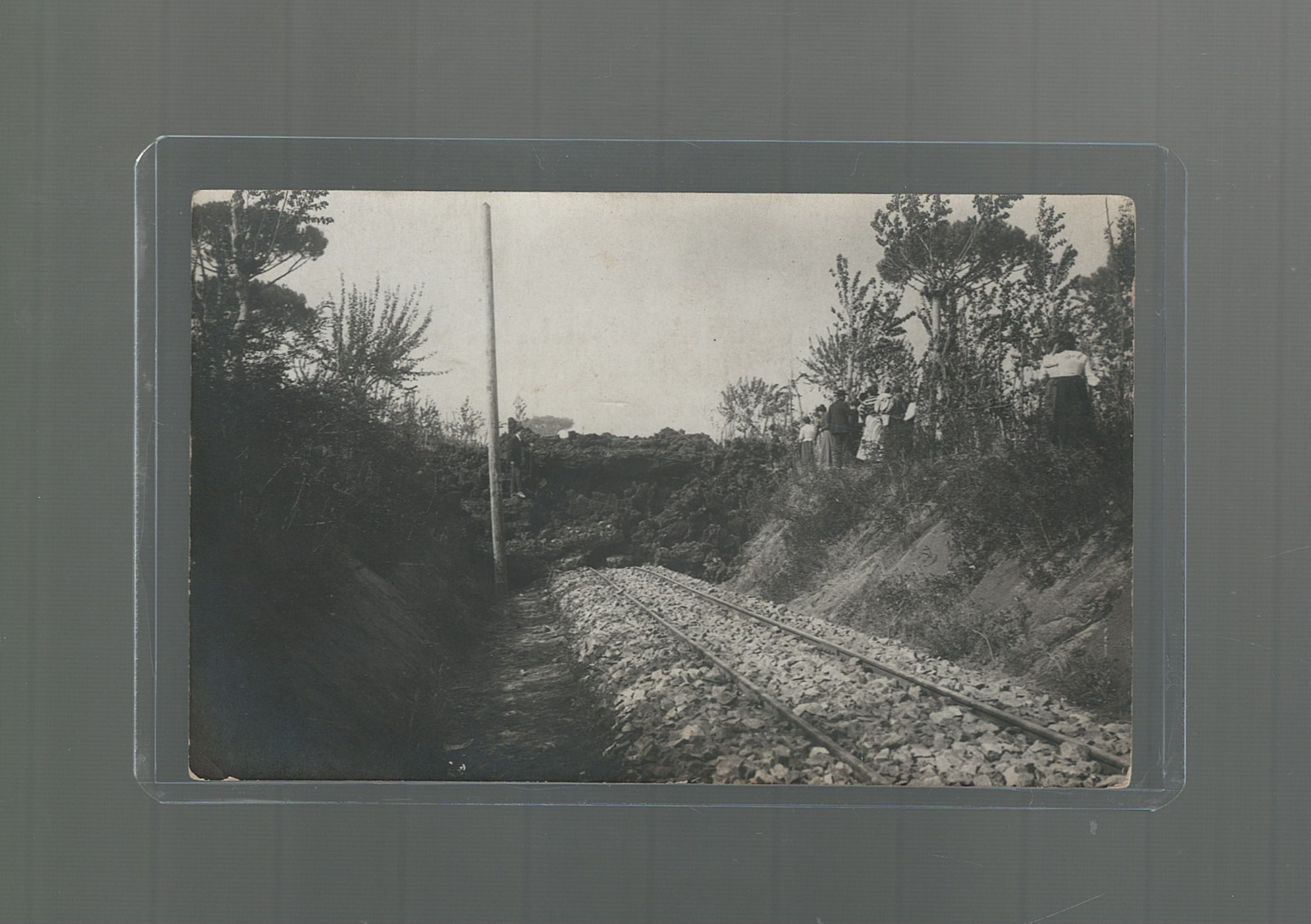 RPPC Onlookers Naples Italy Train Tracks Blocked By Lava Vesuvius Volcano
