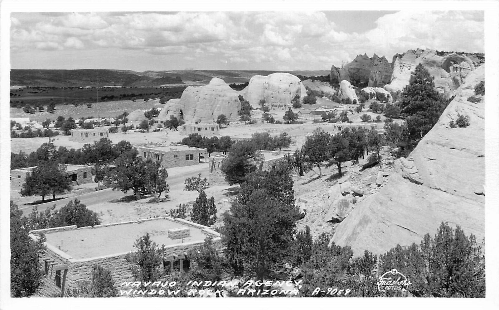 1940s Window Rock Arizona Navajo Indian Agency Birdseye RPPC Postcard 25-1949