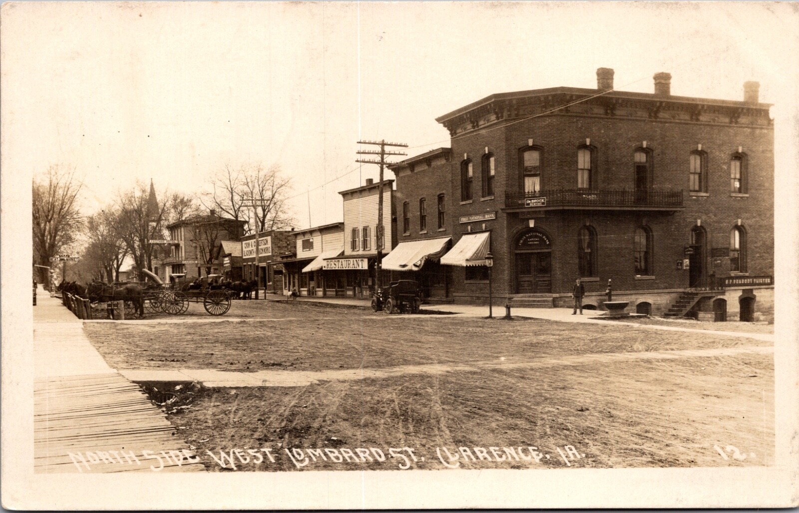 North Side West Lombard Street in Clarence, Iowa Restaurant First National Bank