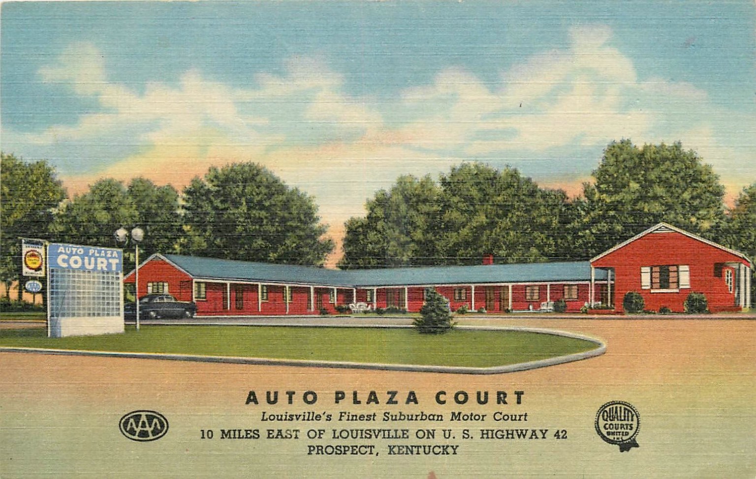 Auto Plaza Court Prospect KY Louisville US 42 Motor Court Linen Postcard