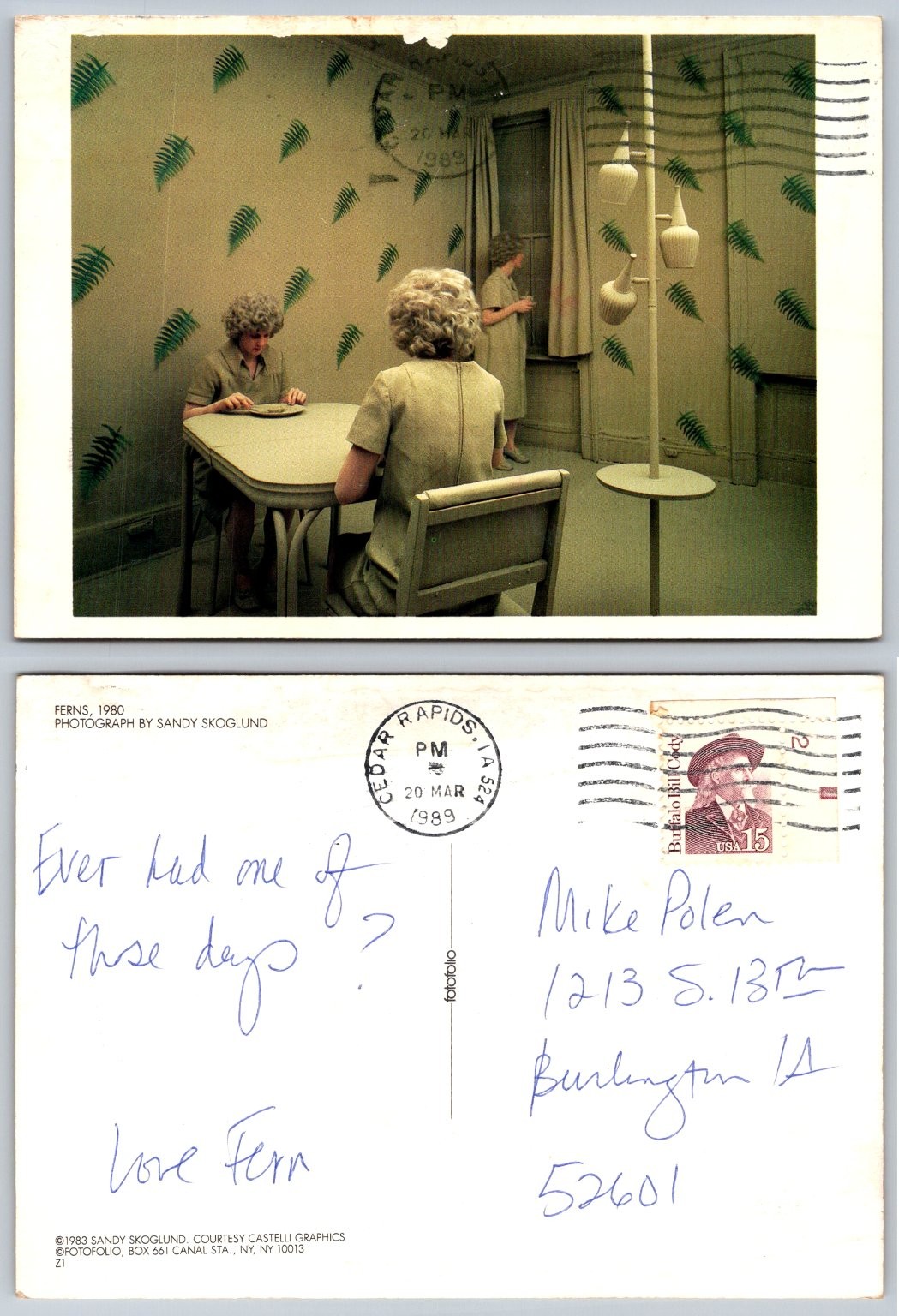Sandy Skoglund FERNS 1980 Art Postcard Surreal Photography Iowa Postmarked 1989